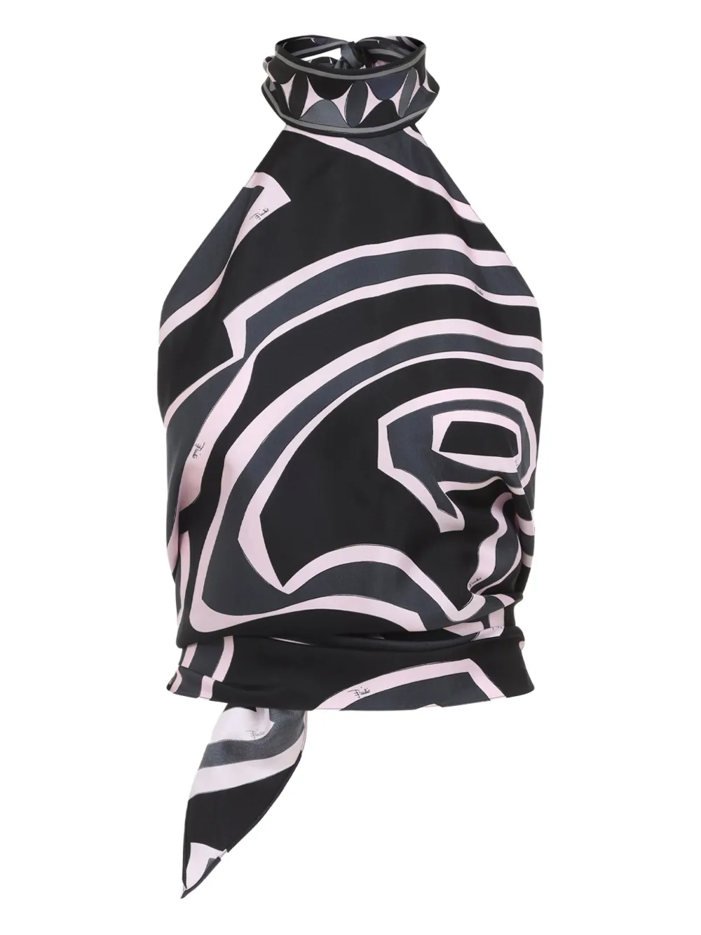 Pucci Geometric Halterneck Sleeveless Silk Twill Top In Black