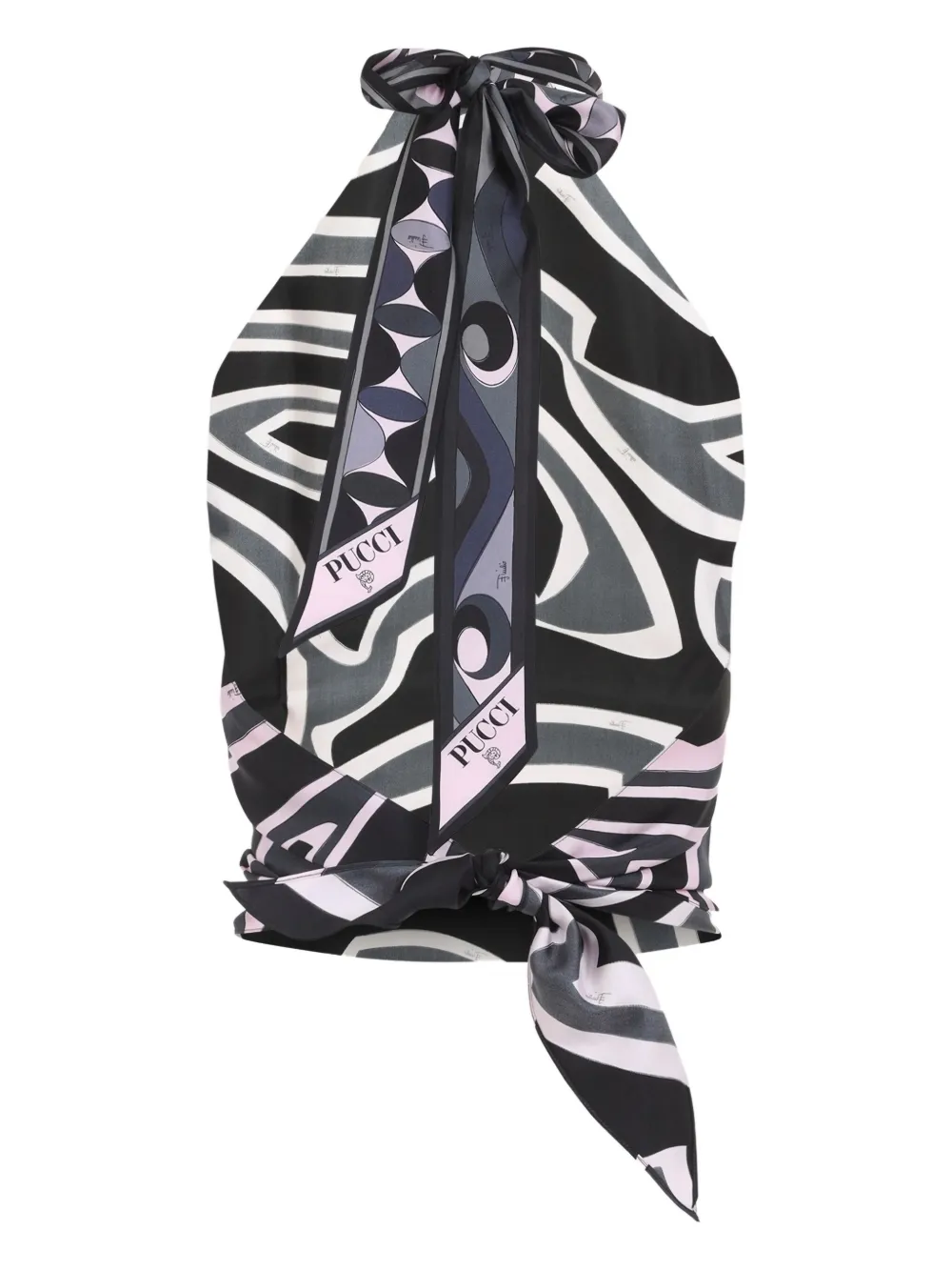 Pucci Geometric Halterneck Sleeveless Silk Twill Top In Black