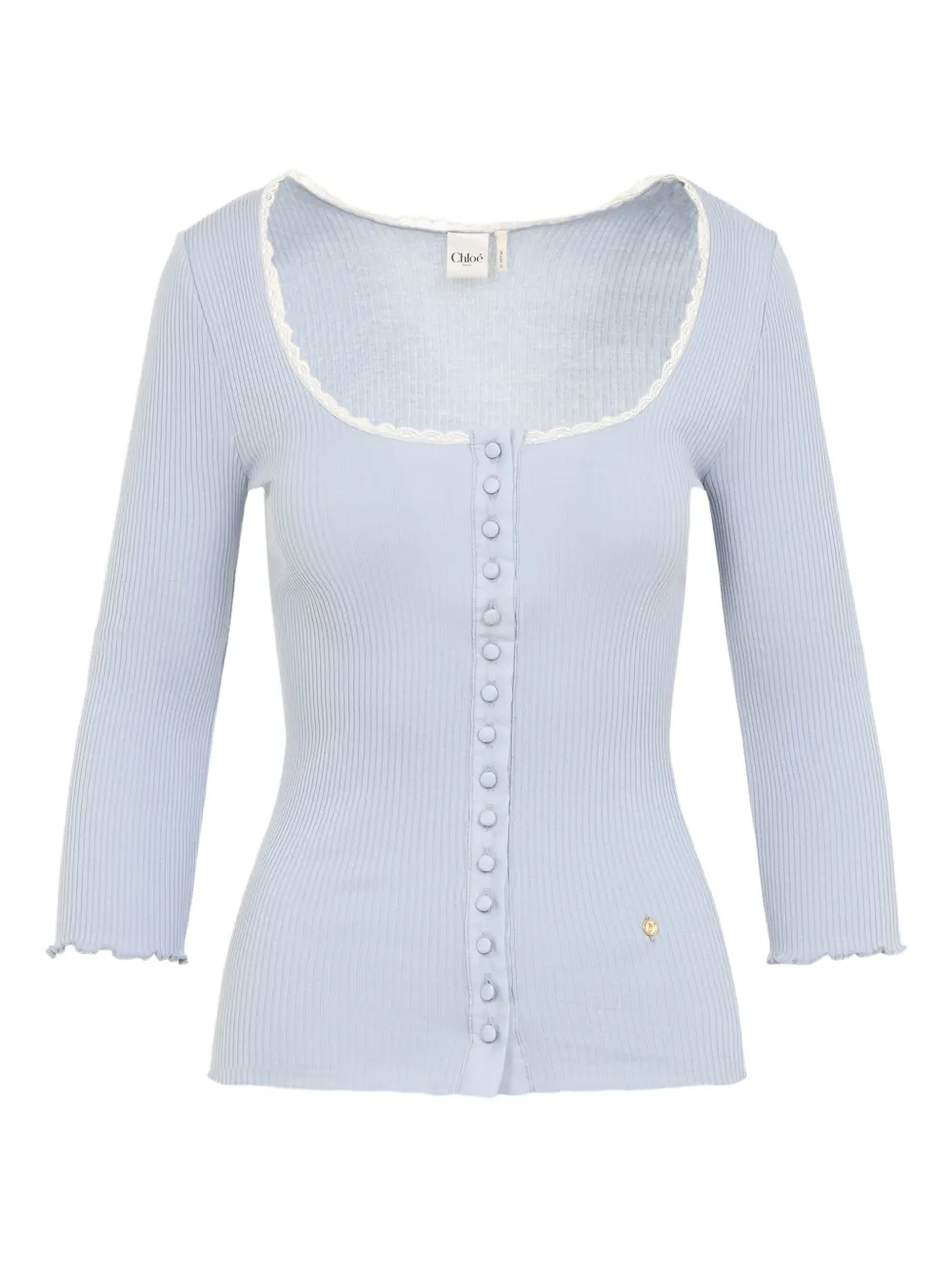 Chloé Lace-trimmed Ribbed-knit Cotton Cardigan In Blue