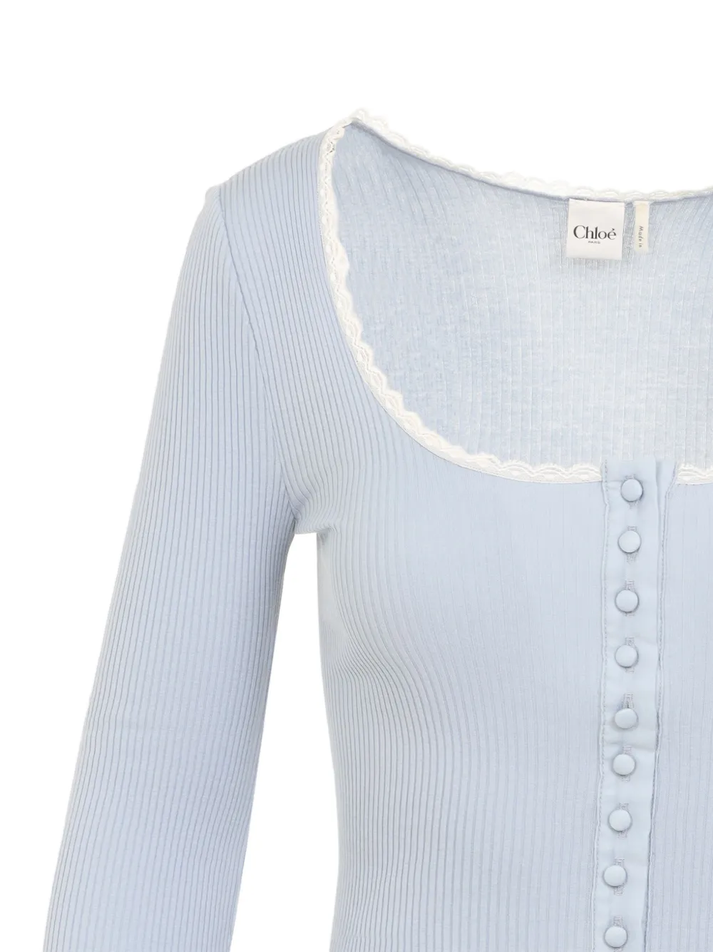 Chloé Lace-trimmed Ribbed-knit Cotton Cardigan In Blue