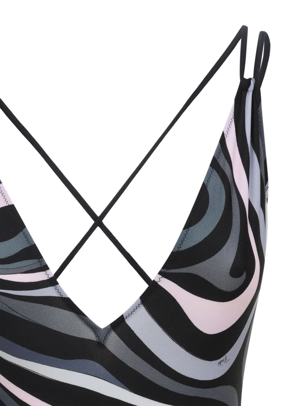 Pucci Abstract Pattern V-neck Bikini With Spaghetti Straps In Black