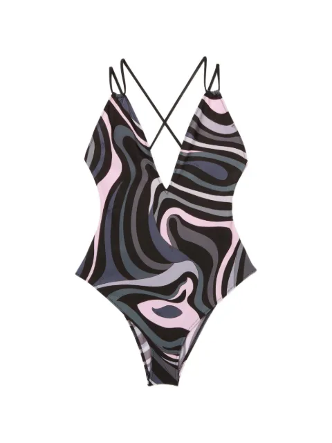 PUCCI Marmo-print cross-back swirl swimsuit