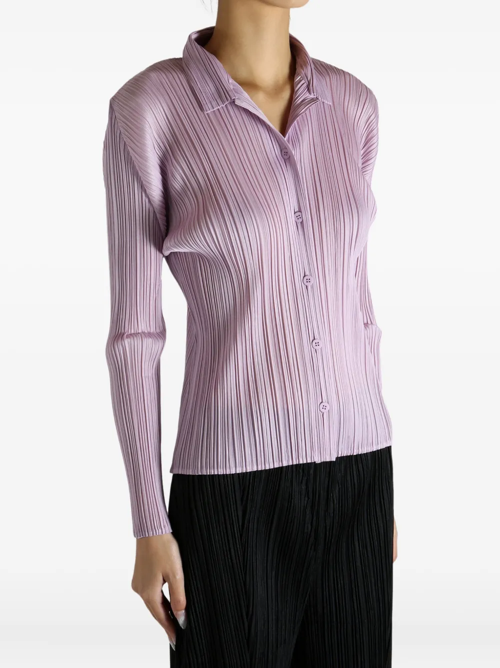 Issey Miyake Pleated Buttoned Top In Purple