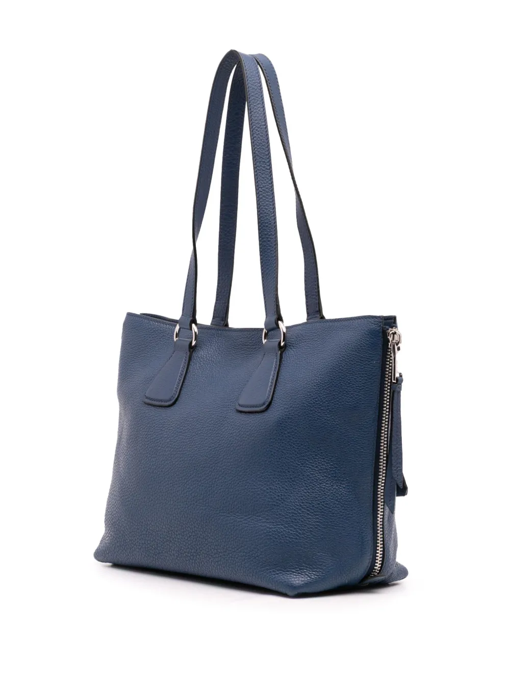 Pre-owned Prada 2000-2025 Vitello Phenix Side Zip Shopper Tote Bag In Blue