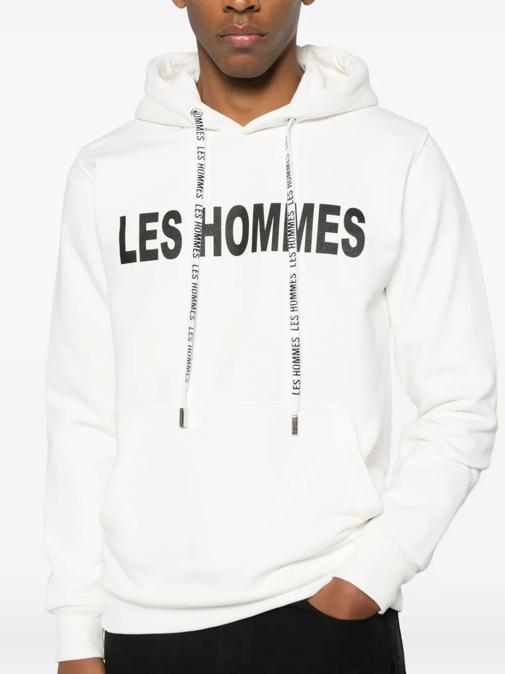 Les Hommes Urban Logo-detail Hoodie In White