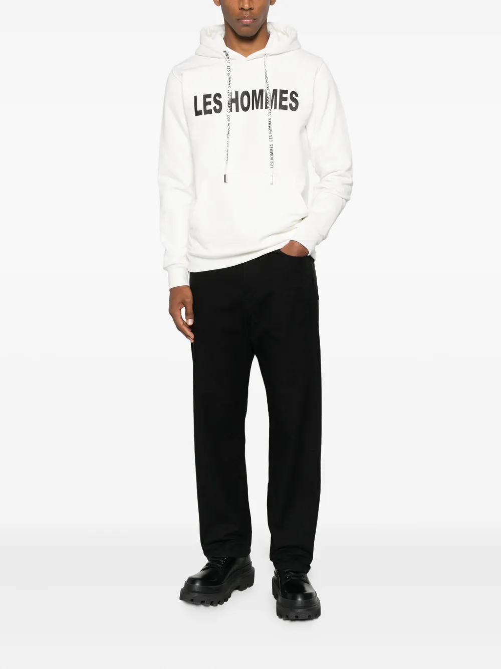 Les Hommes Urban Logo-detail Hoodie In White