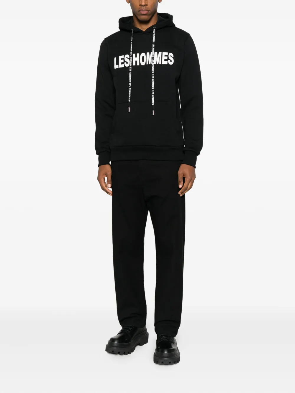 Les Hommes Urban Logo-detail Hoodie In Black