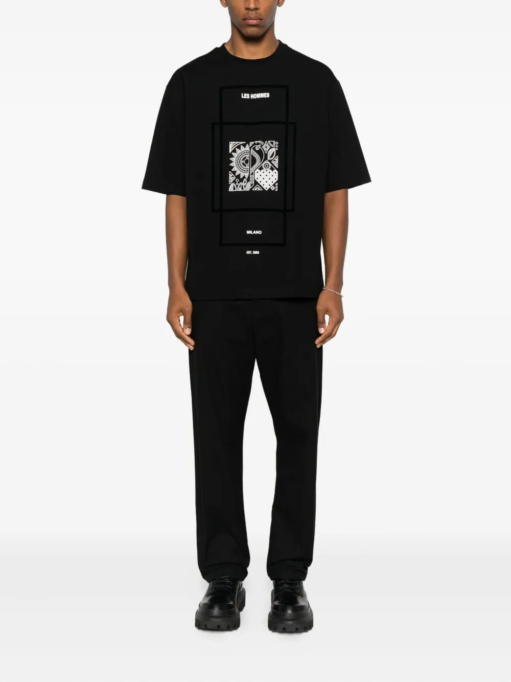 Les Hommes Urban T-shirt met grafisch detail - Zwart