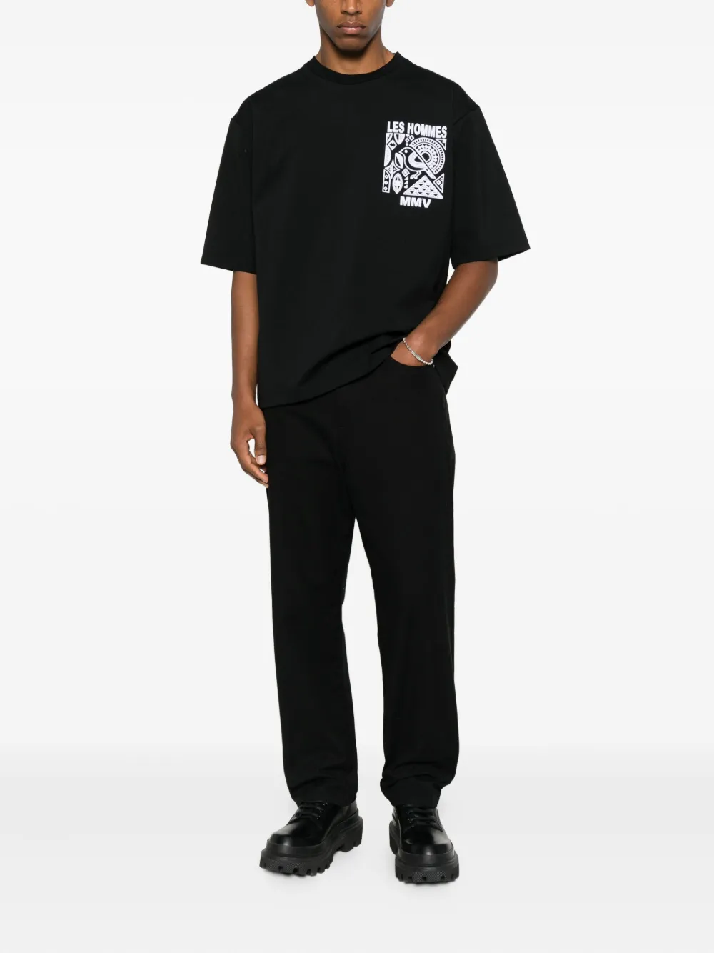 Les Hommes Urban T-shirt met grafische print - Zwart