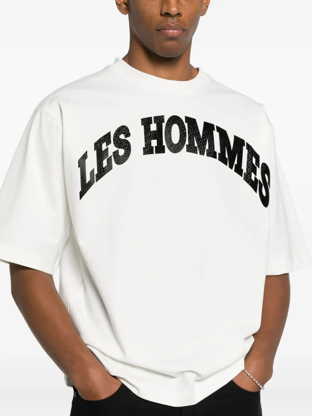 Les Hommes Urban Logo-detail Crew-neck T-shirt In White