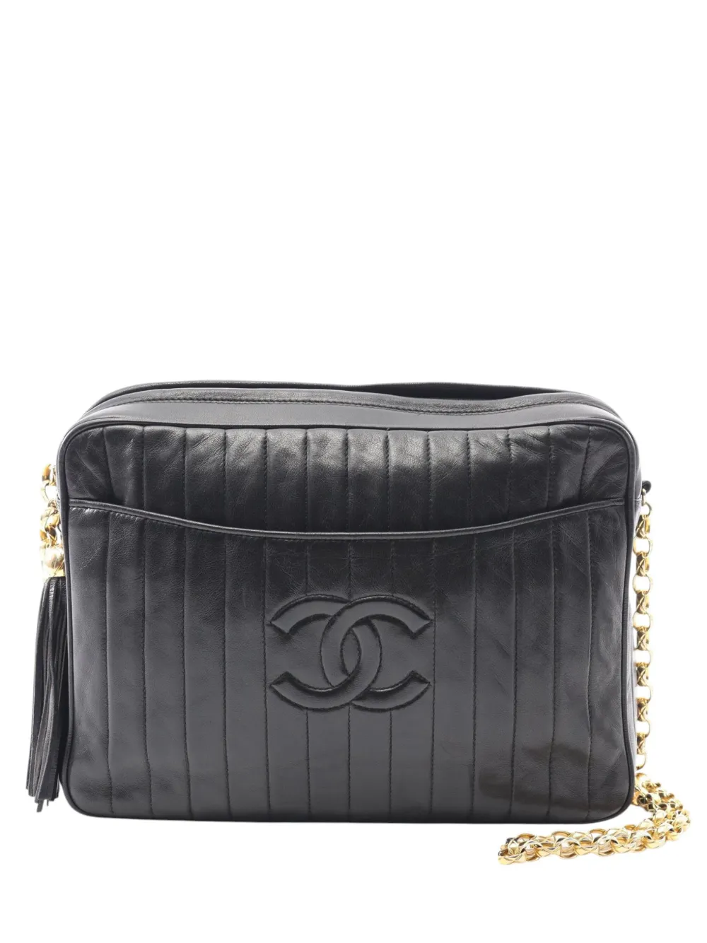 CHANEL Pre-Owned 1989-1991 Vertical Quilt Lambskin Tassel Camera Bag crossbody bag | Black | Image 1