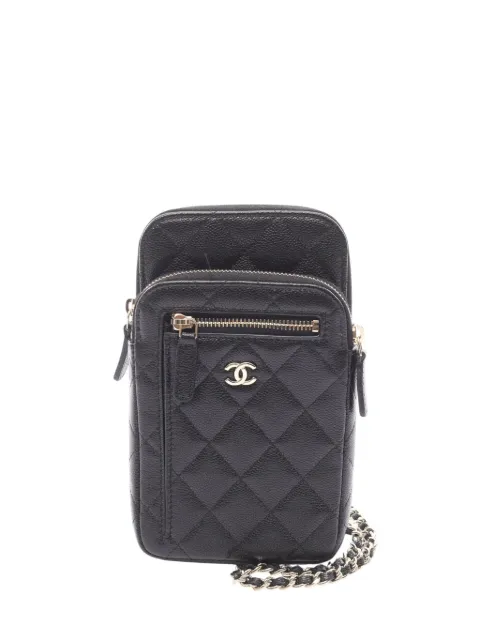 CHANEL Pre-Owned 2021-2025 CC Quilted Caviar Phone Holder with Chain crossbody bag