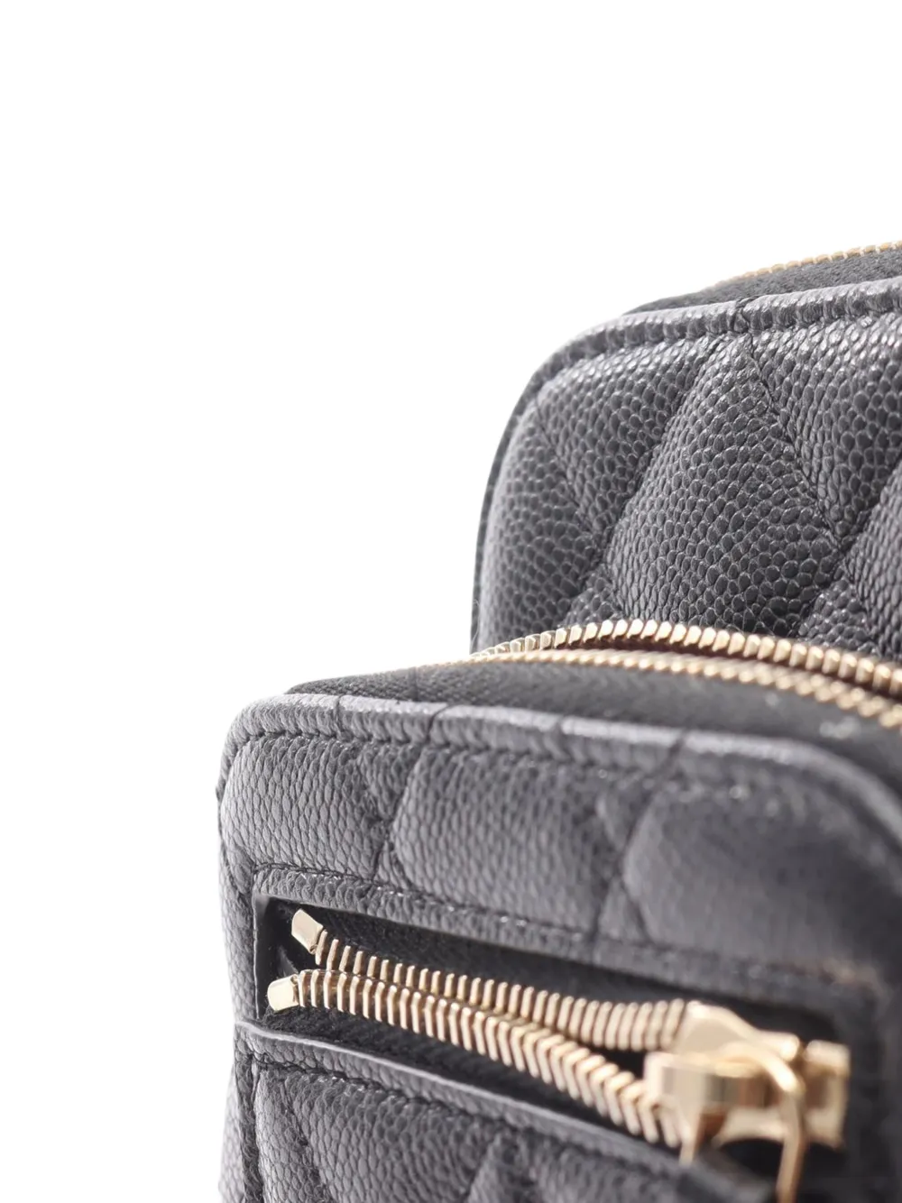 Pre-owned Chanel 2021-2025 Cc Quilted Caviar Phone Holder With Chain Crossbody Bag In Black