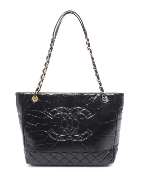 CHANEL Pre-Owned 2020 Quilted Shiny Aged Calfskin Shopping Tote Bag Black  FARFETCH IN