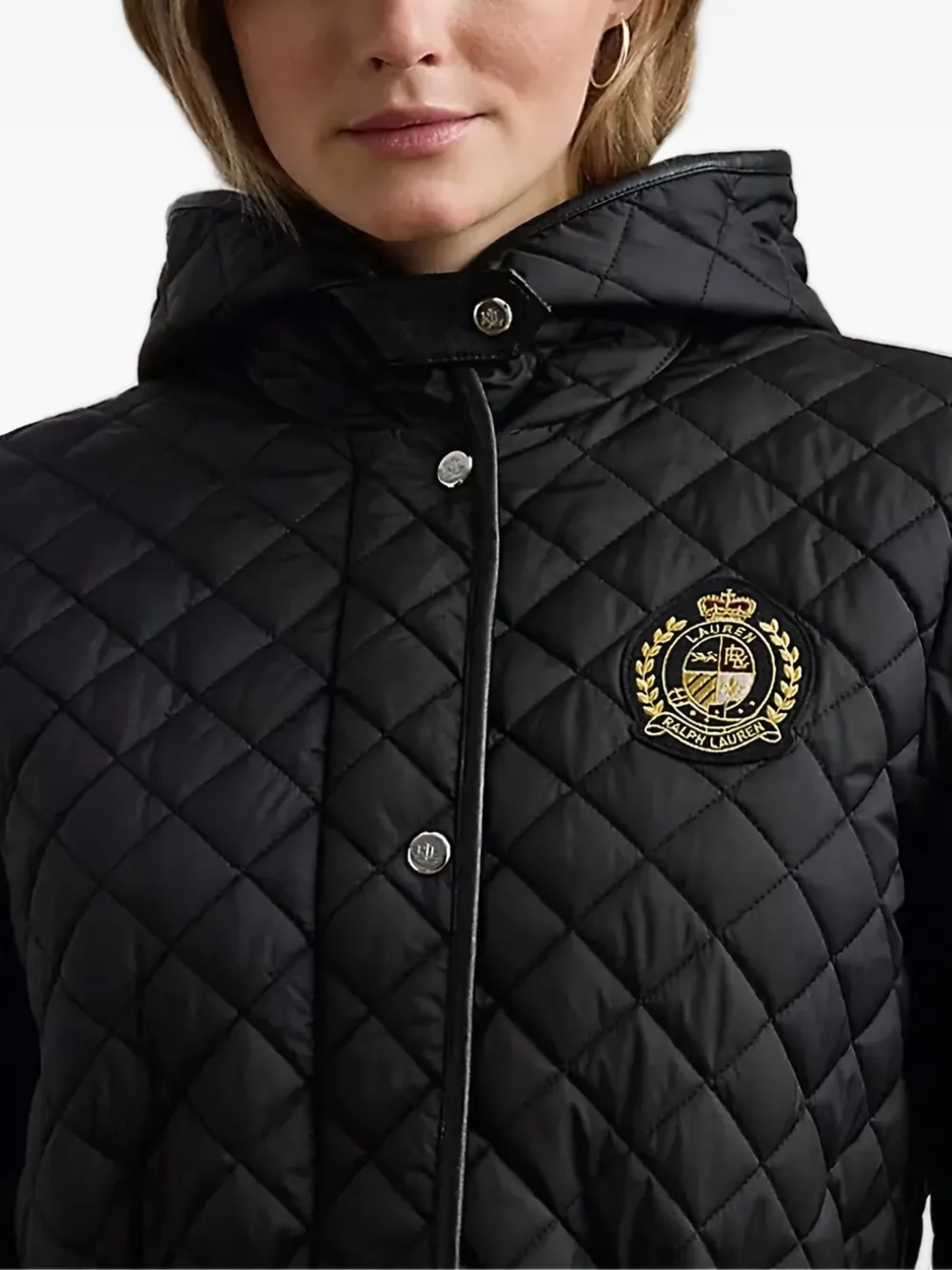 Ralph Lauren Crest-patch Diamond-quilted Hooded Jacket In Black