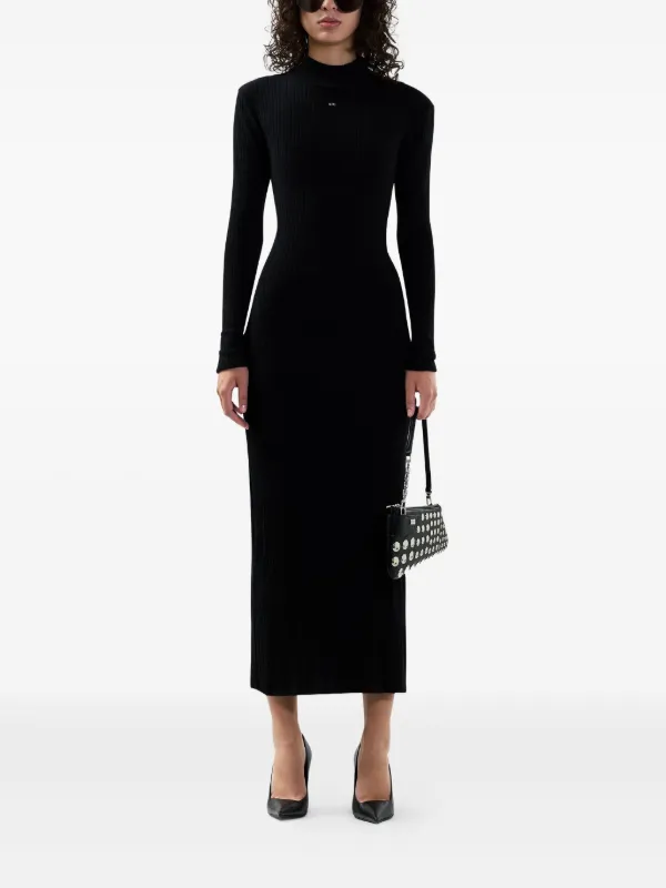 black long sleeve high neck dress Black Sheer High-Neck Bubble Dress