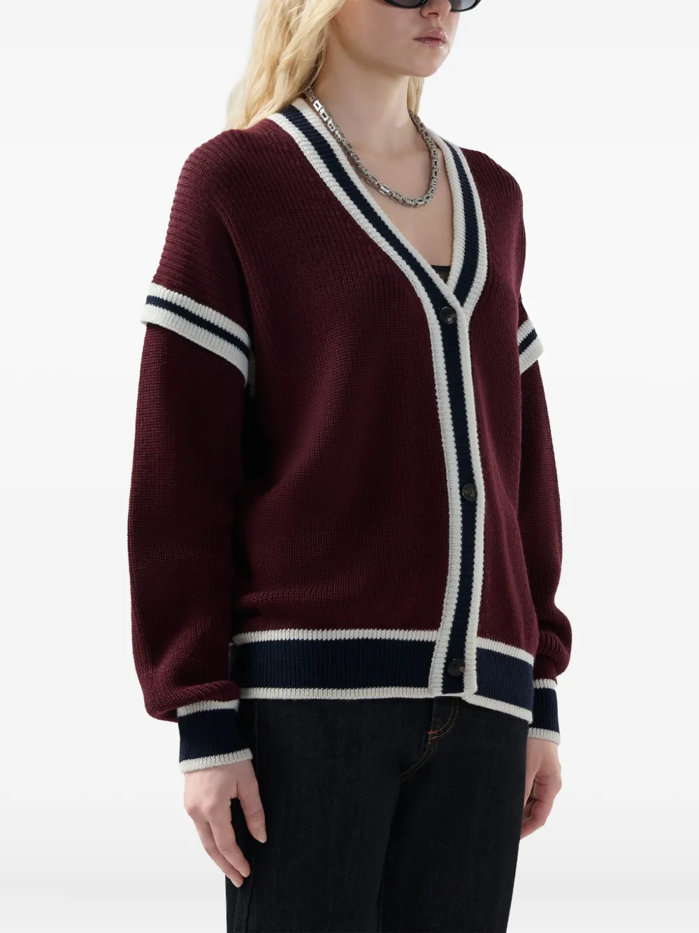 Gcds Striped Button Cardigan In Red