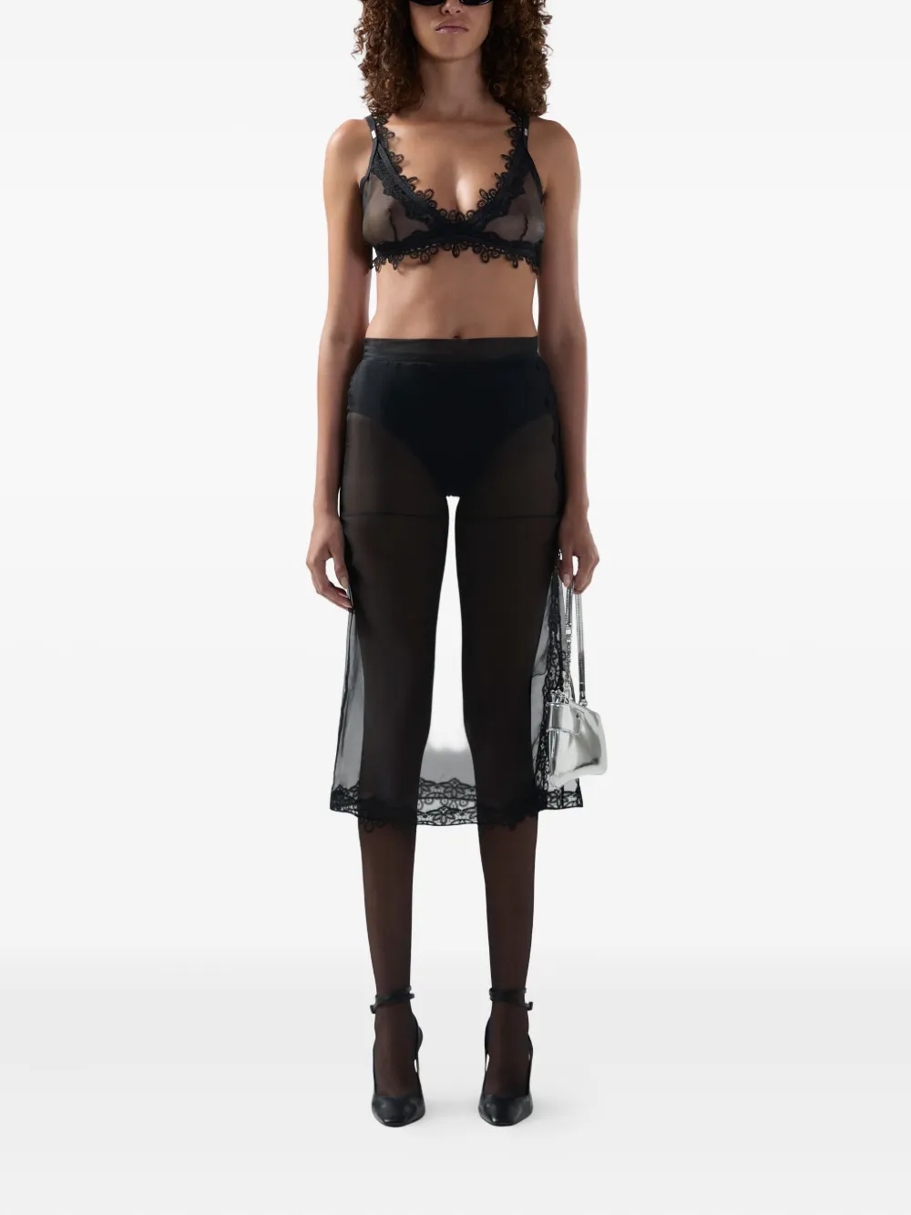 GCDS Rok met kanten afwerking - Zwart