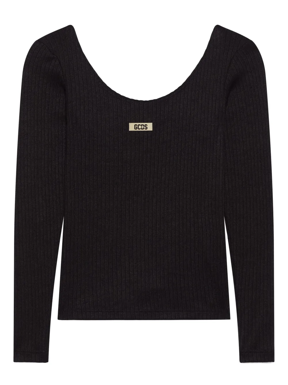 GCDS Camiseta canelada mangas longas com logo | Preto | Image 1