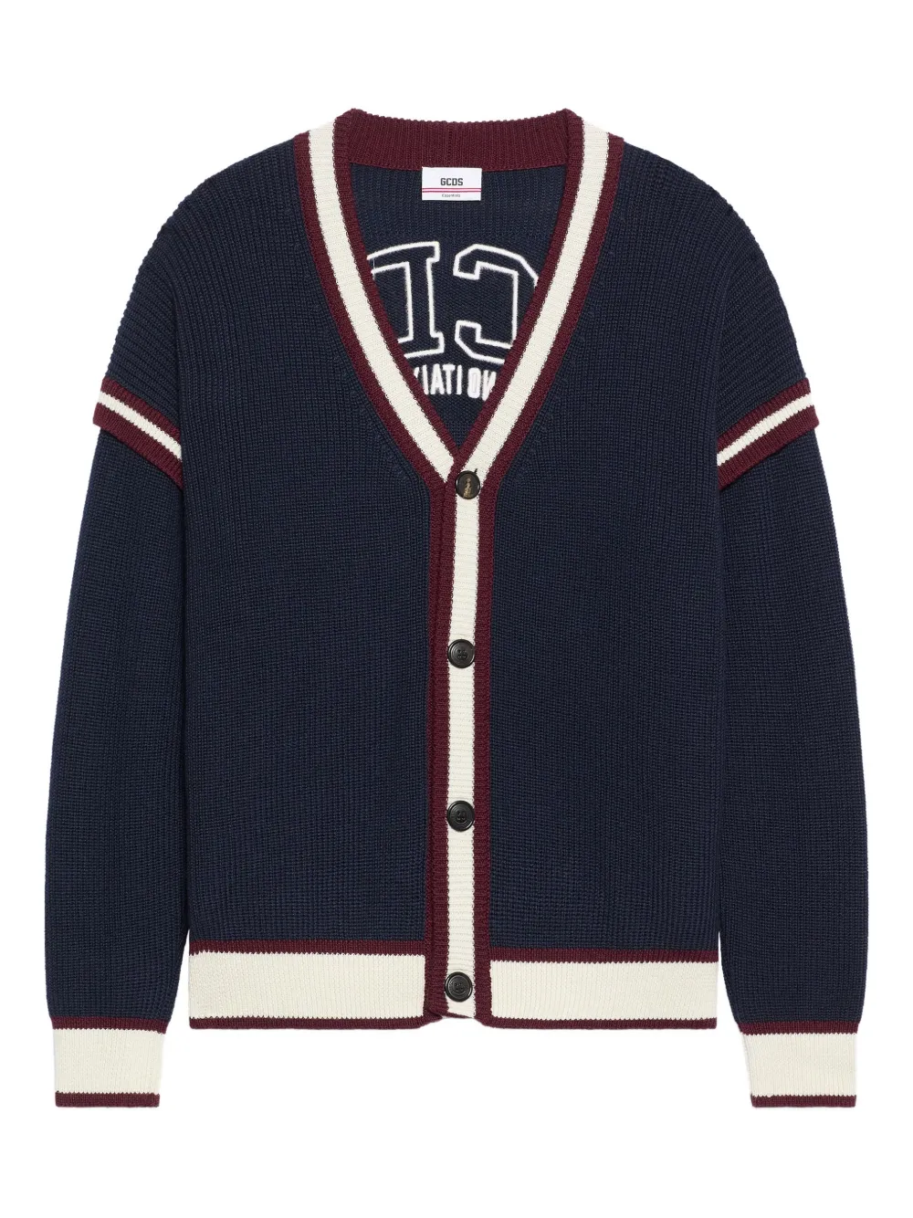GCDS striped-detail buttoned cardigan | Blue | Image 1