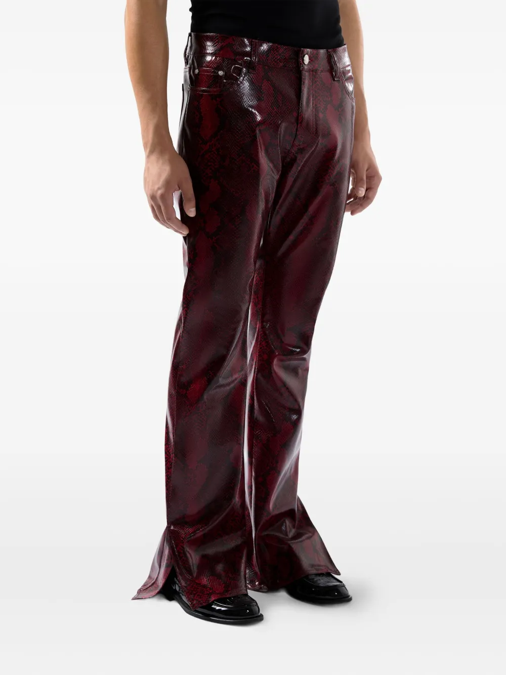 Gcds Split Hem Snakeskin Trousers In Red