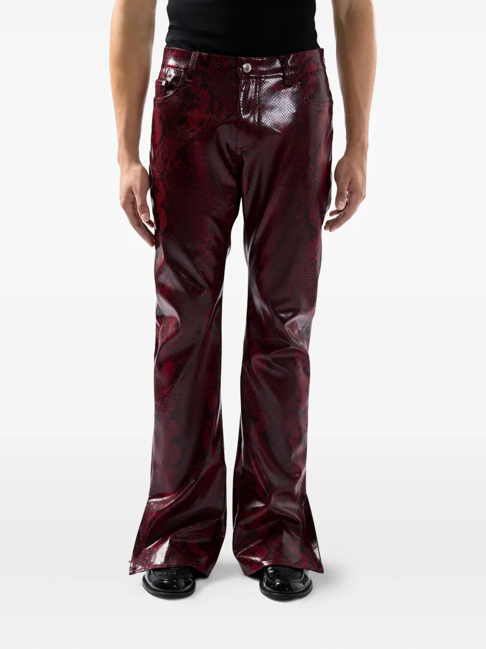 Gcds Split Hem Snakeskin Trousers In Red