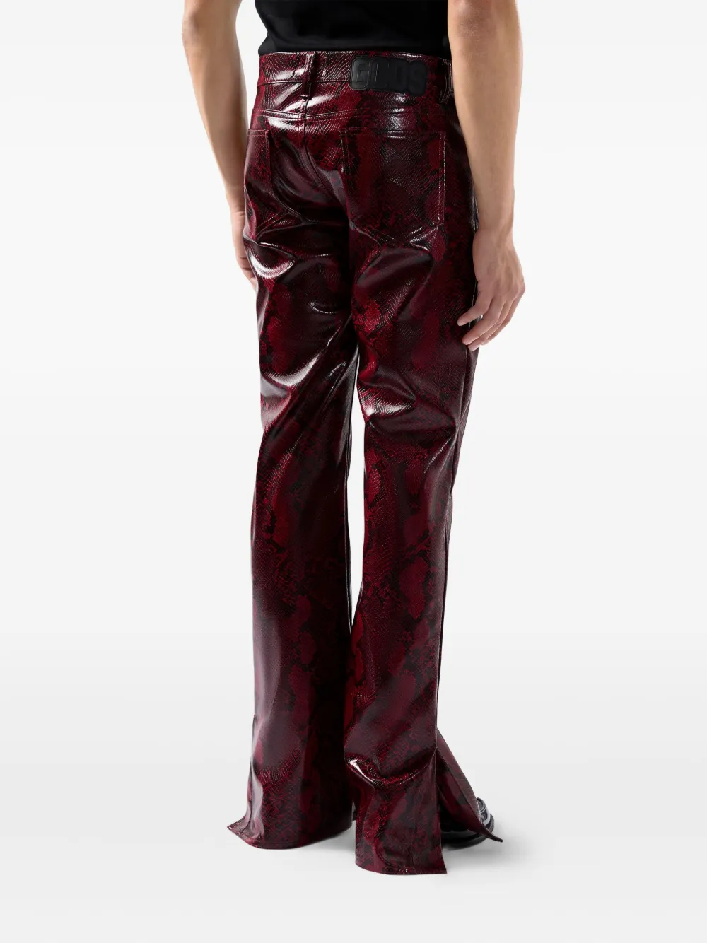 Gcds Split Hem Snakeskin Trousers In Red