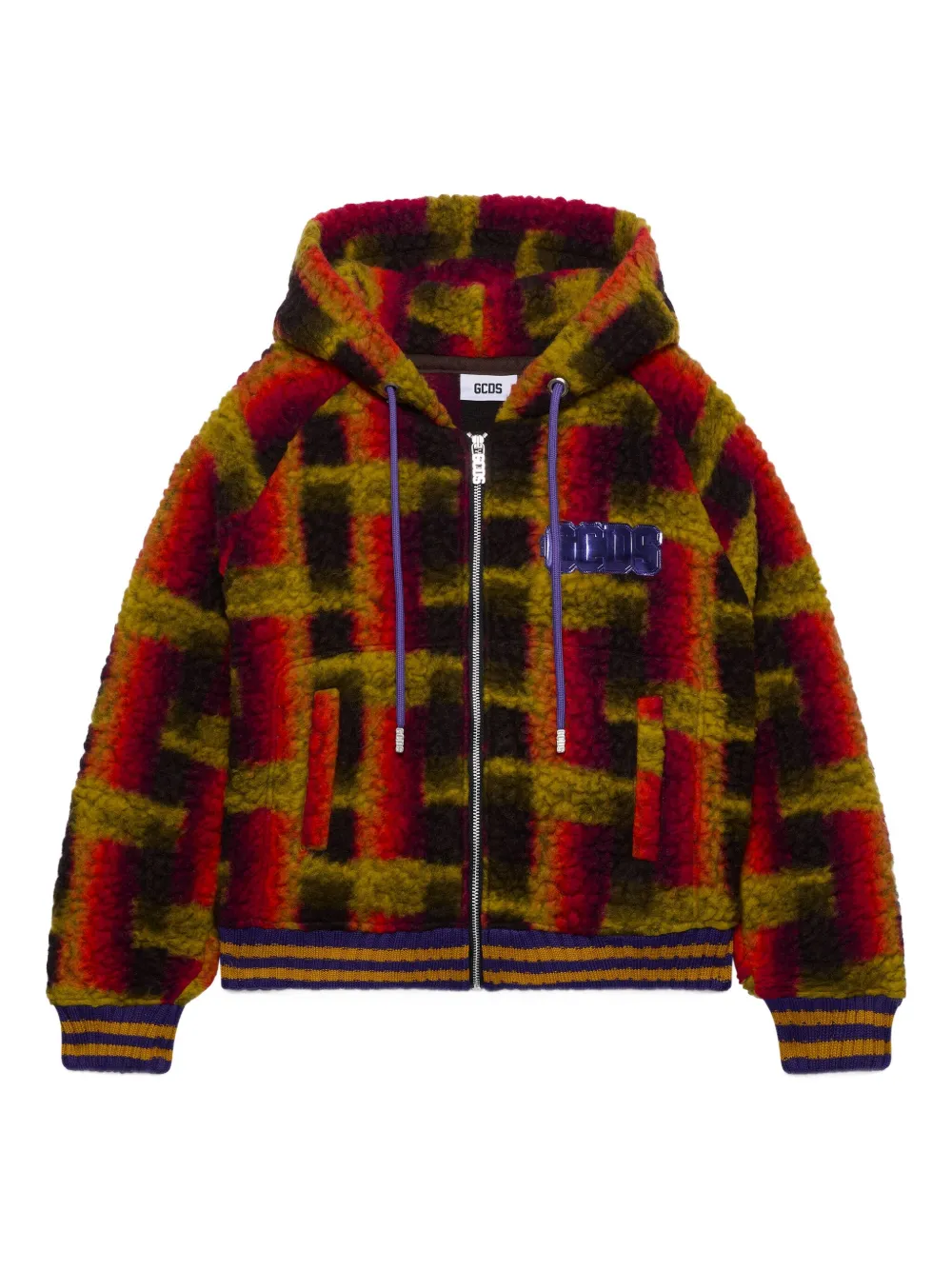 GCDS hooded check jacket | Red | Image 1