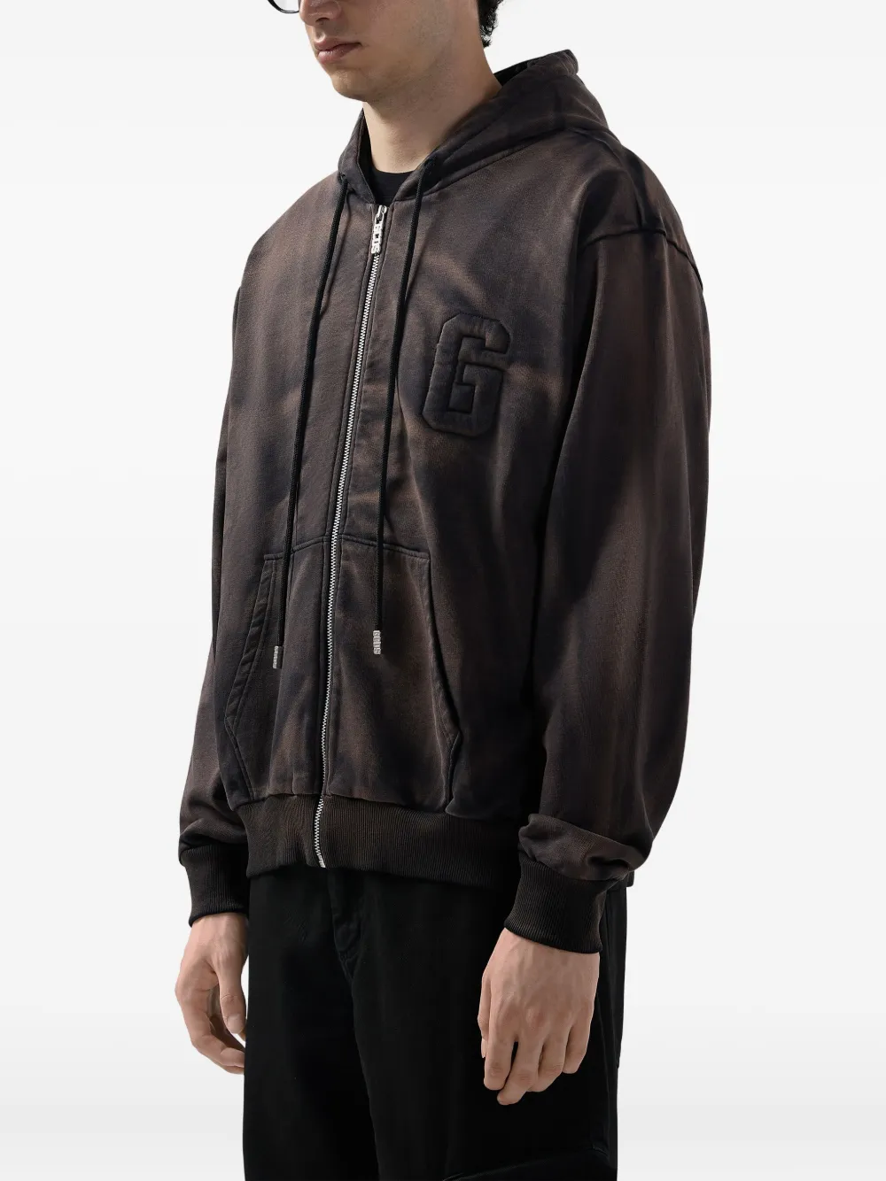 GCDS Hoodie met logo-reliëf en rits Zwart