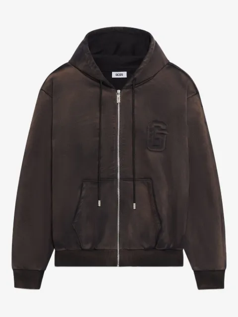 GCDS logo-embossed zip-up hoodie