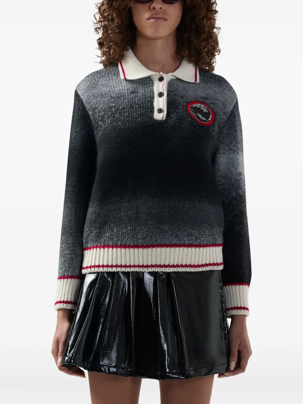 Gcds Polo Collar Embroidered Polo Top In Gray