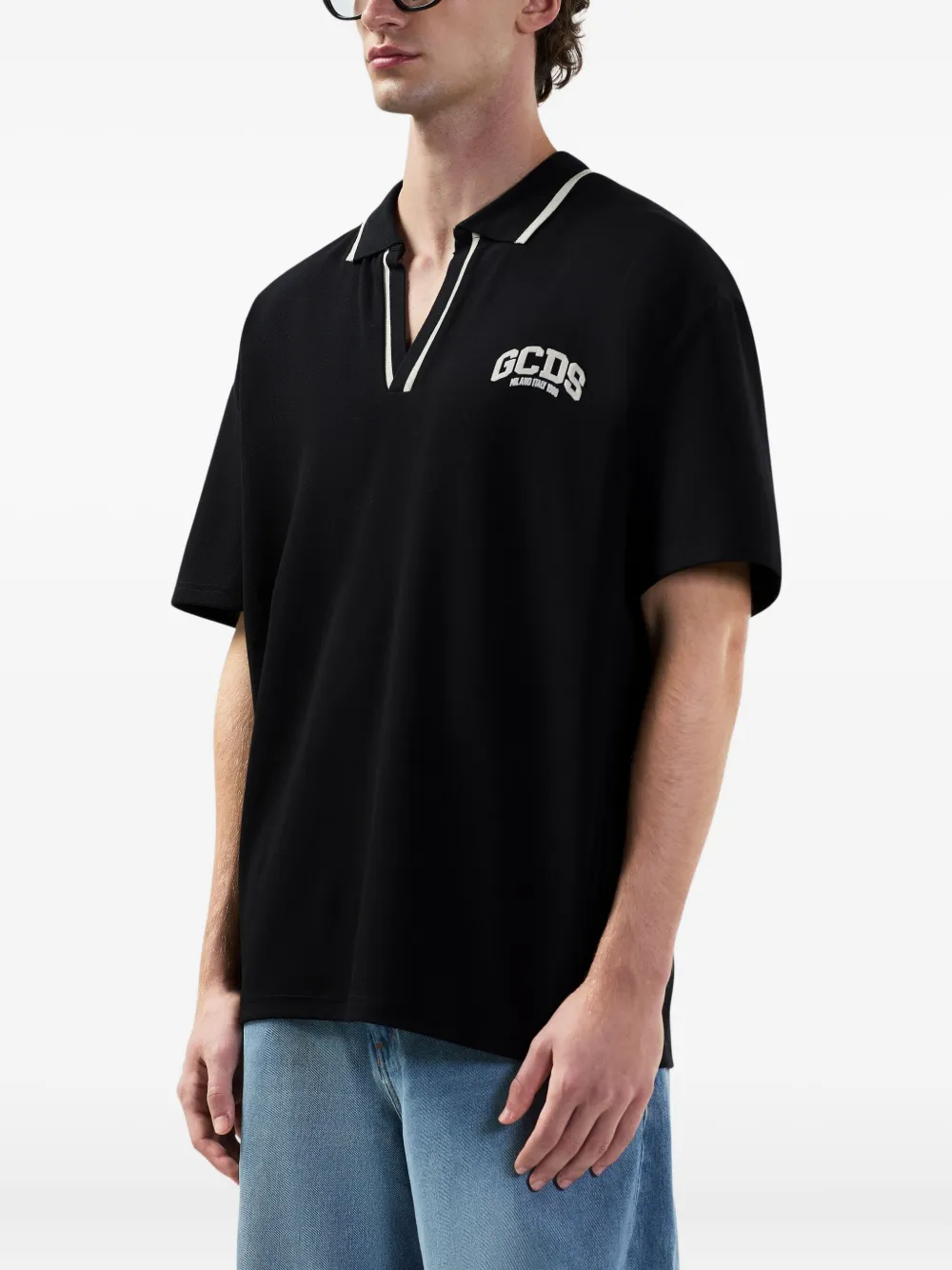 GCDS Poloshirt met V-hals Zwart