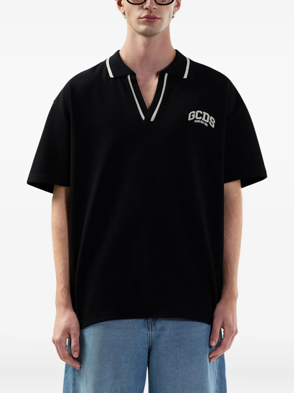 GCDS Poloshirt met V-hals Zwart