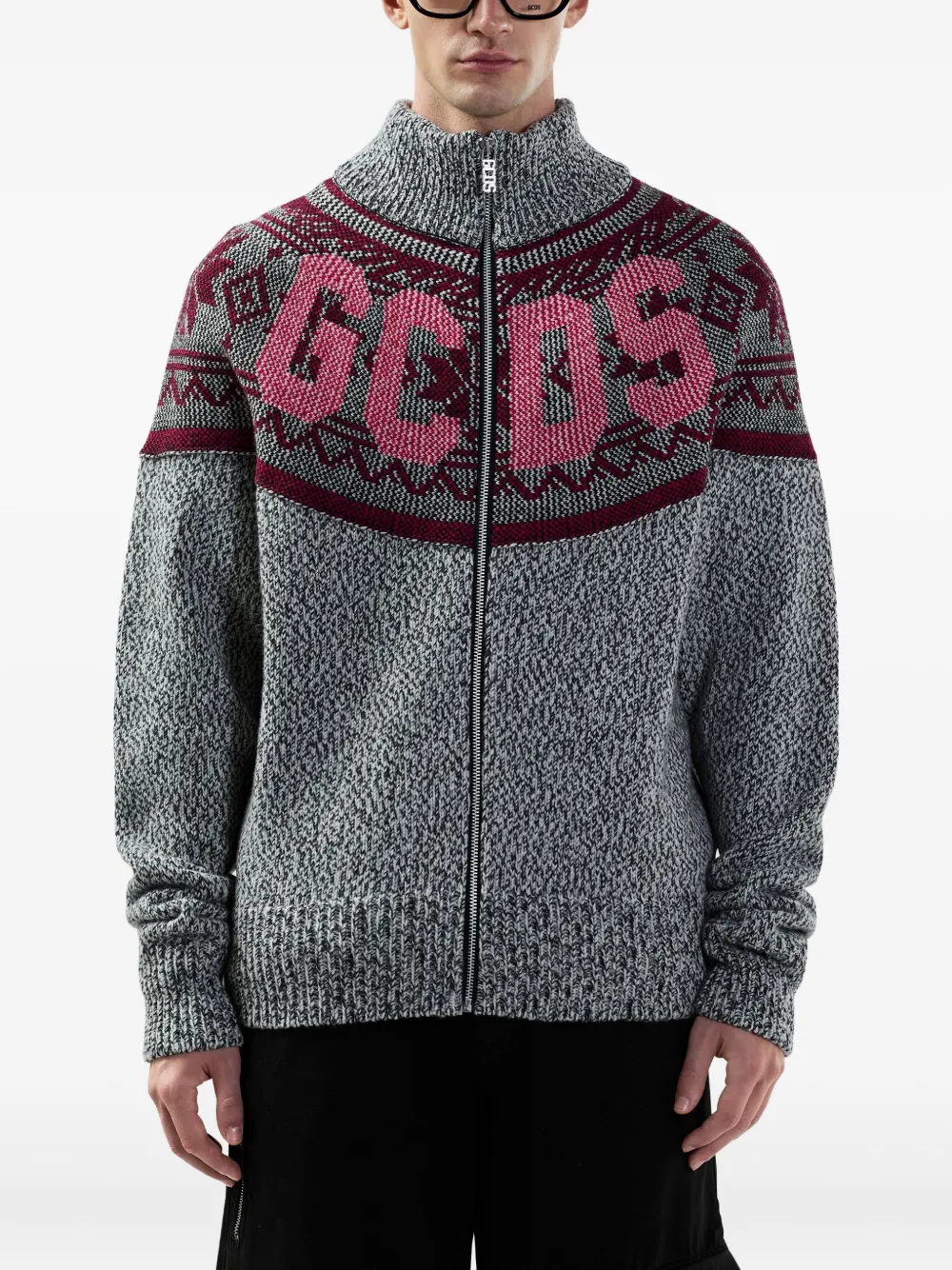 GCDS Trui met logo en rits Grijs