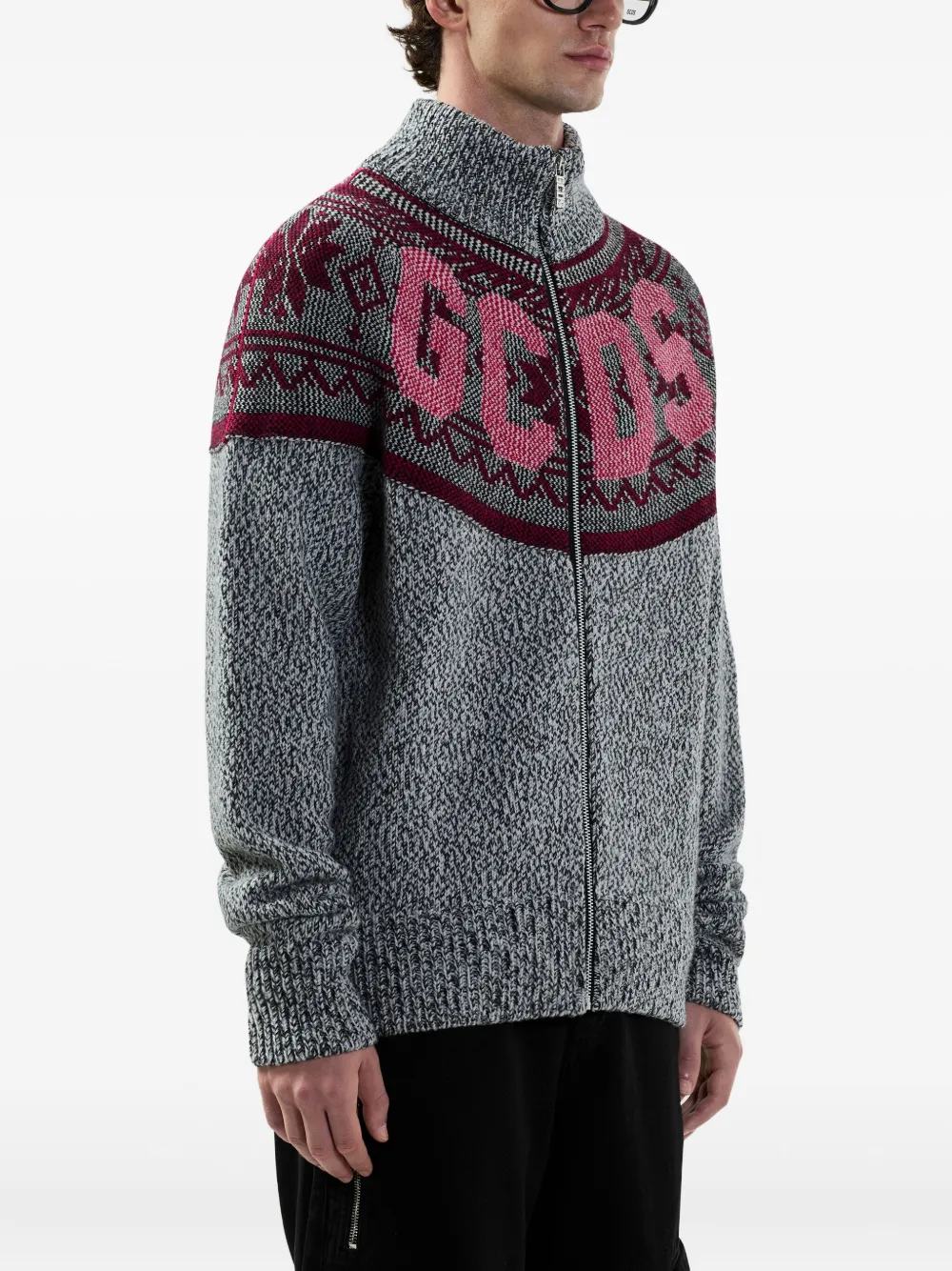 GCDS Trui met logo en rits Grijs