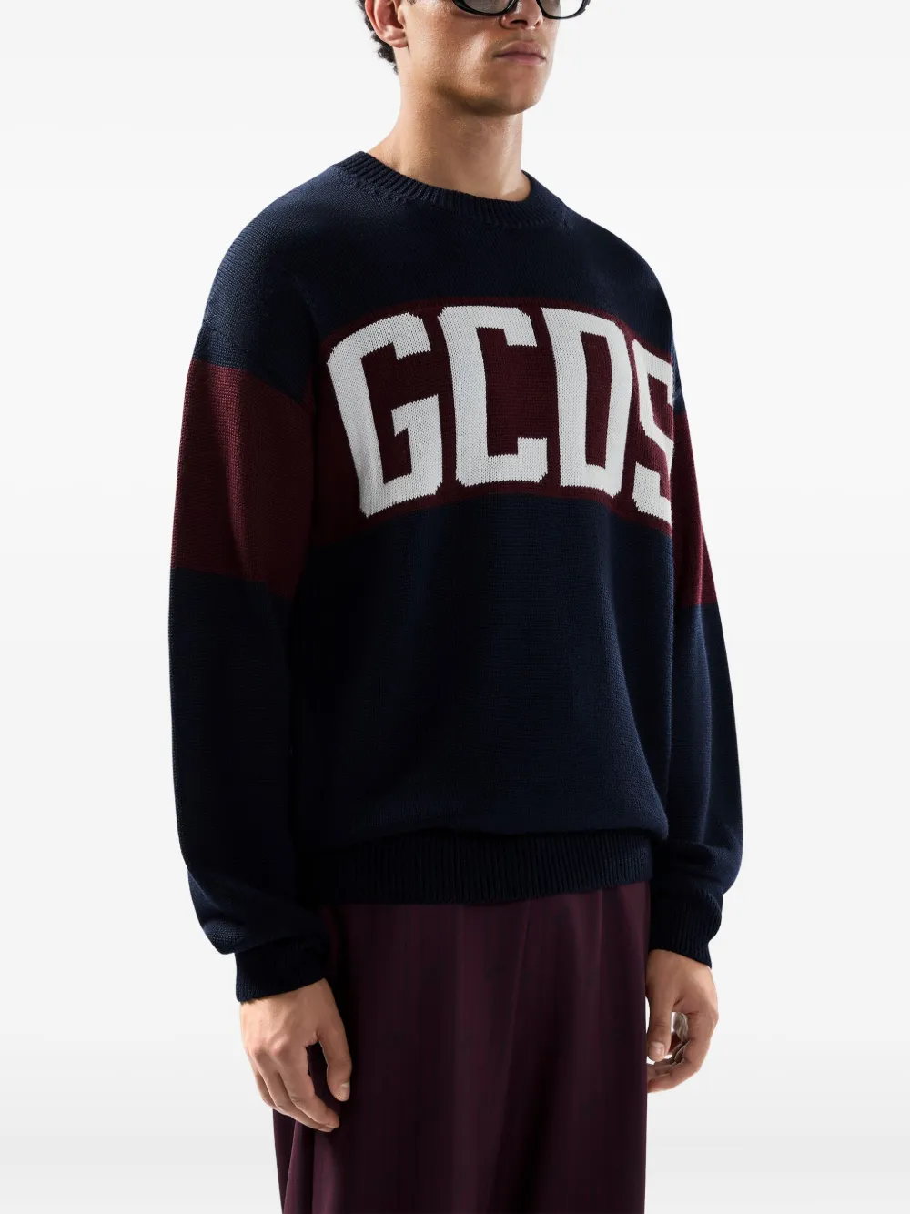 GCDS Gestreepte trui met logodetail Blauw