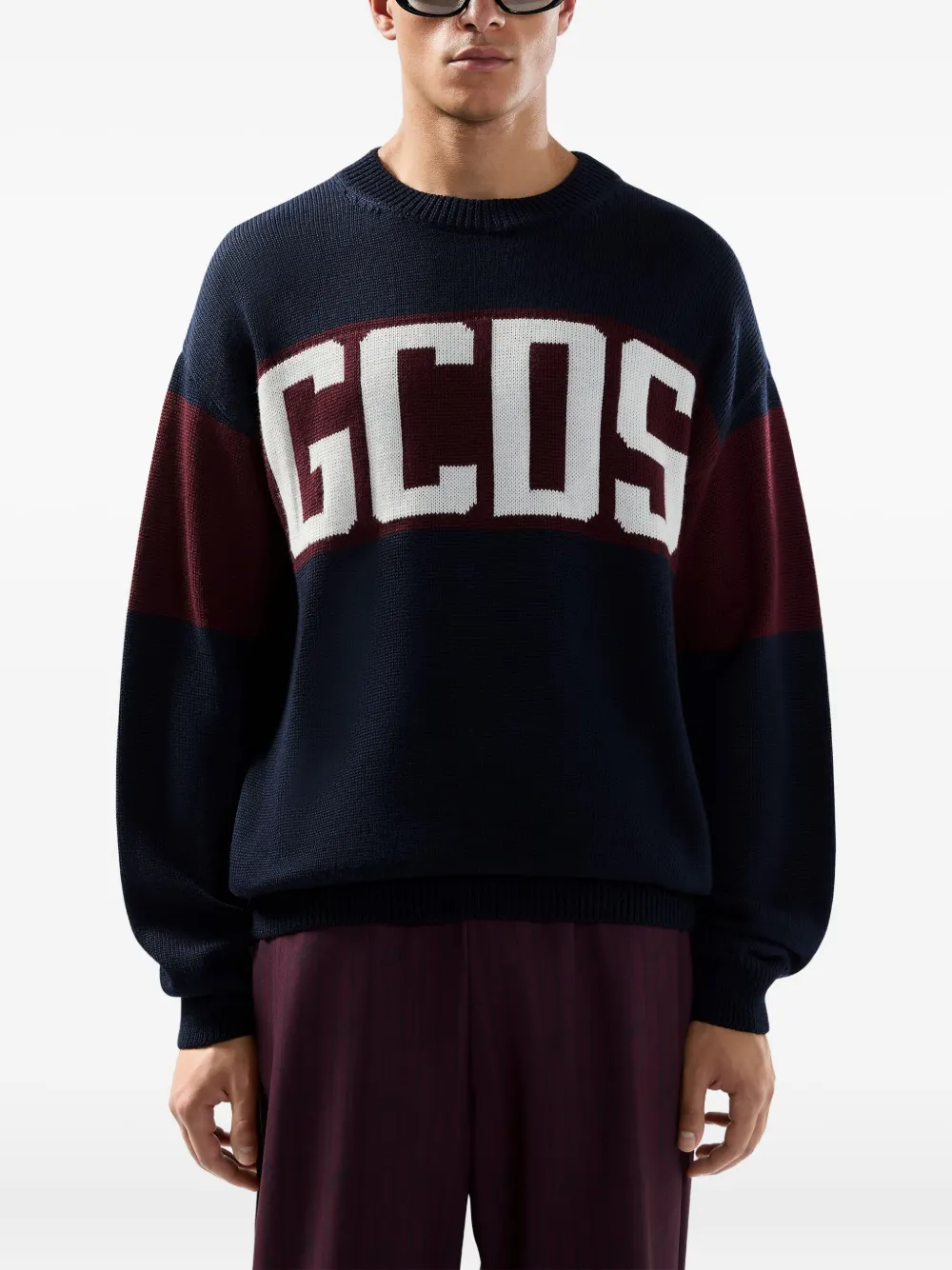 GCDS Gestreepte trui met logodetail Blauw