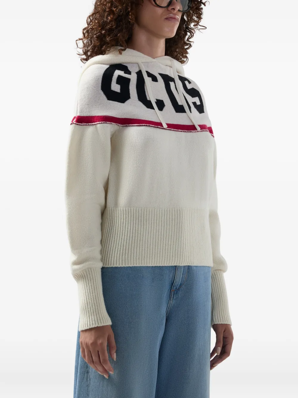 Gcds Cropped Hoodie With Logo And Hood In Metallic