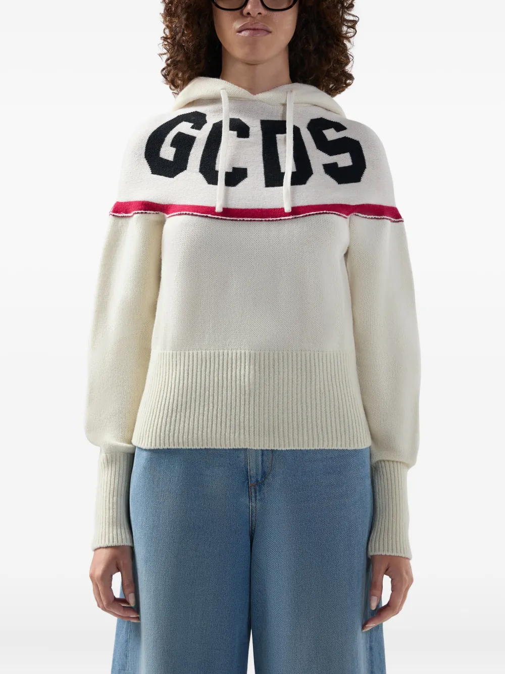 Gcds Cropped Hoodie With Logo And Hood In Metallic