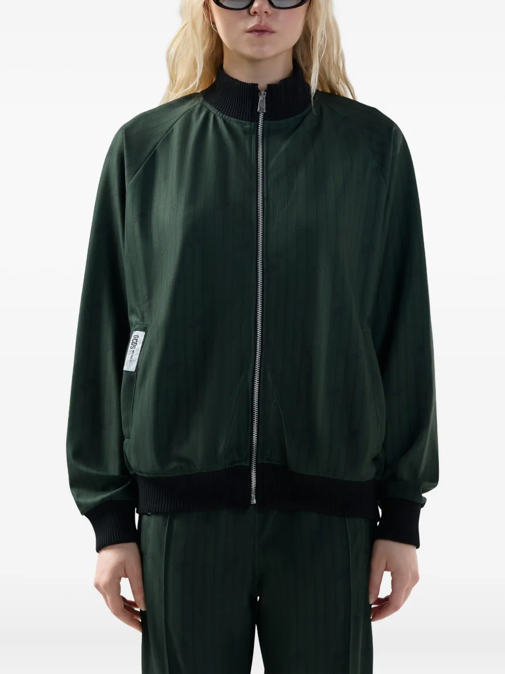 Gcds Pinstripe Logo-patch Jacket In Green