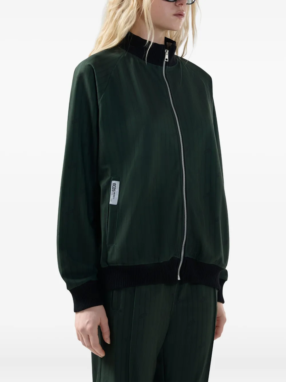 Gcds Pinstripe Logo-patch Jacket In Green