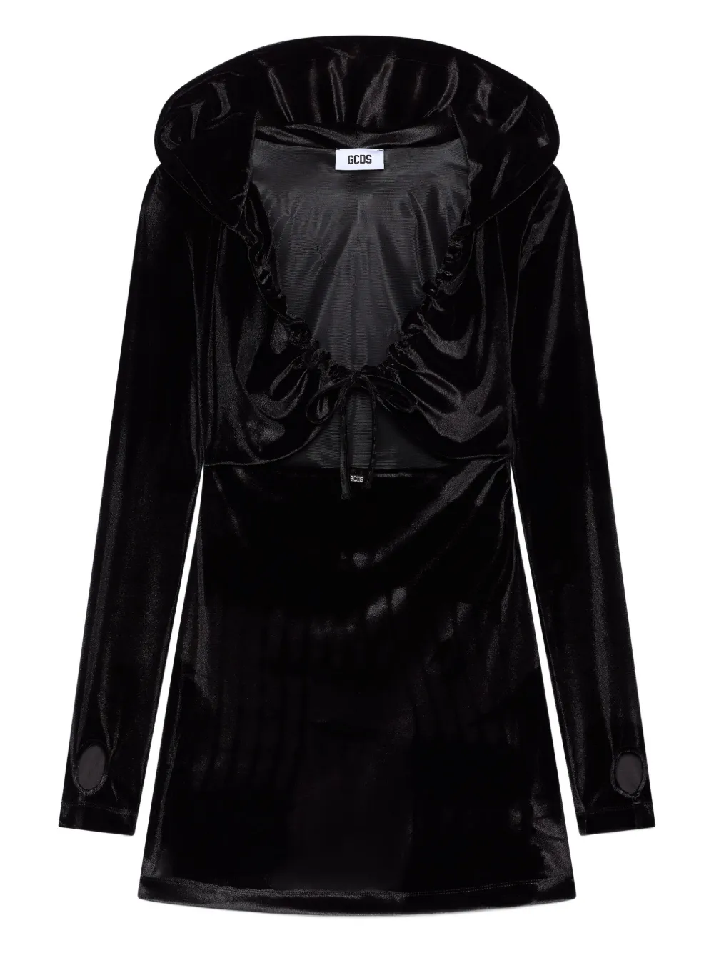 GCDS hooded ruffled mini dress | Black | Image 1