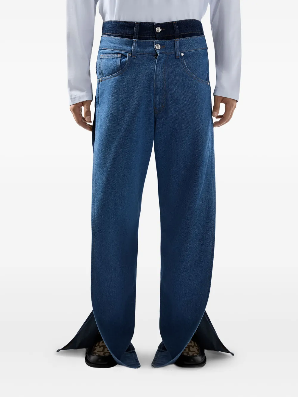 GCDS Denim met vlakken en split Blauw