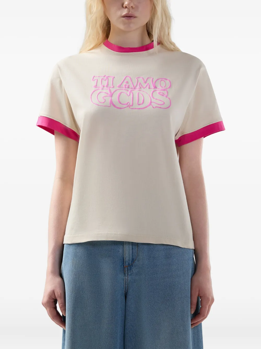 Gcds Ringer Graphic T-shirt In Neutral