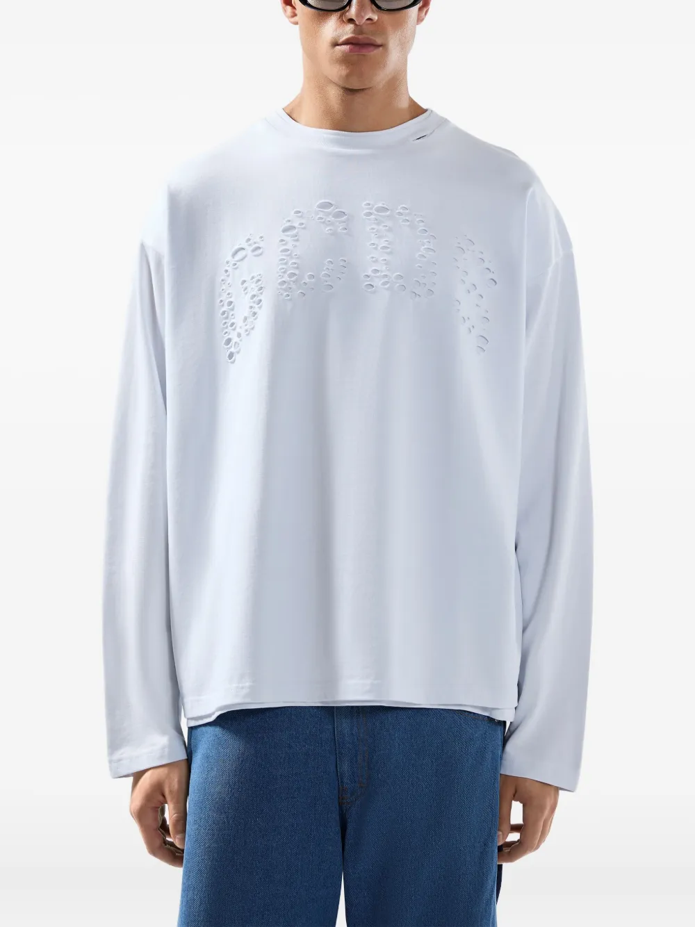 GCDS T-shirt met uitgesneden logo en lange mouwen Wit