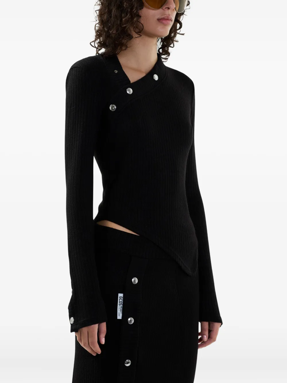 GCDS Asymmetrische top met knopen Zwart