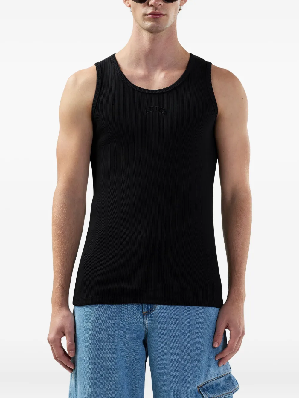 GCDS Geribbelde tanktop met borduurwerk Zwart