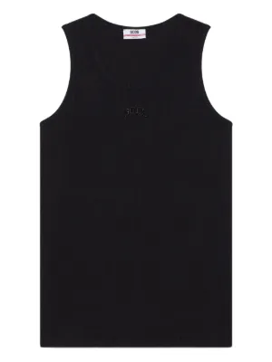 Saint Laurent logo-embroidered Ribbed Tank Top | Black | FARFETCH