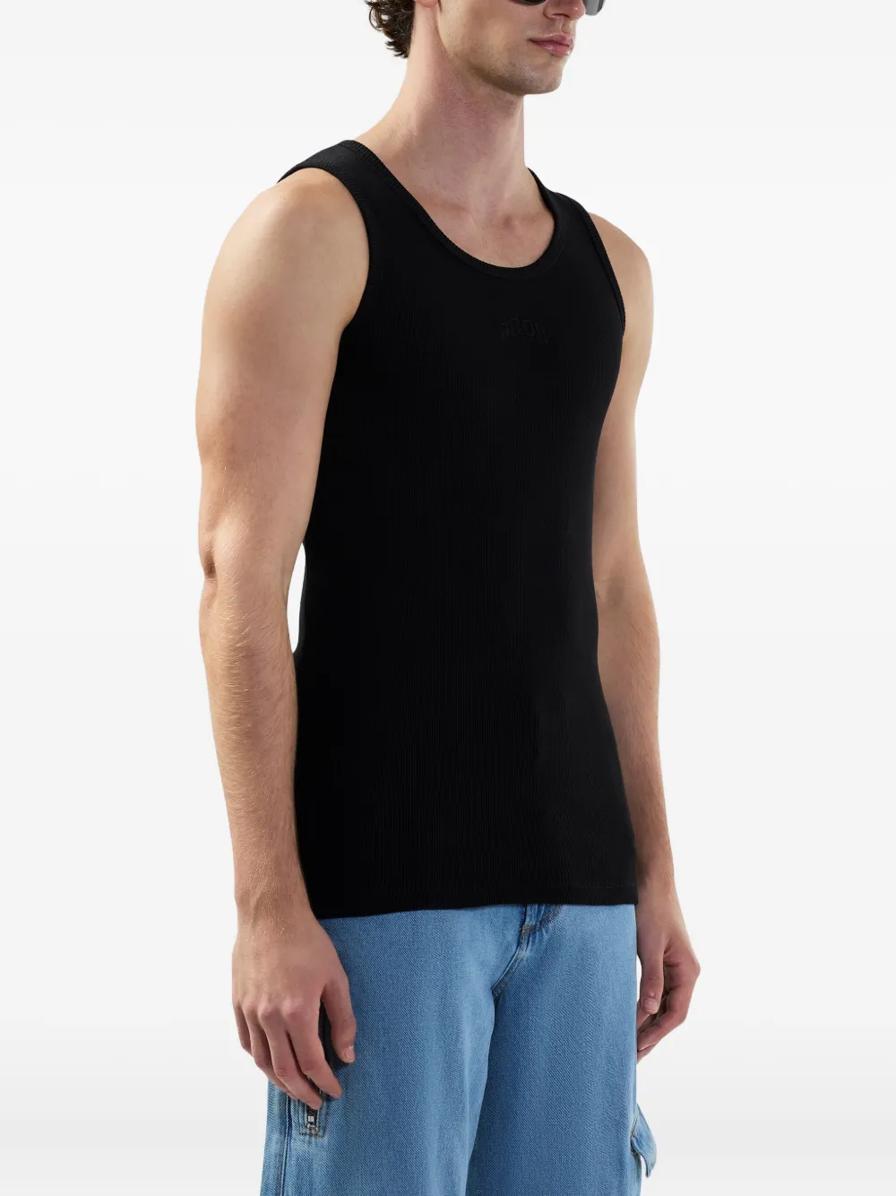 GCDS Geribbelde tanktop met borduurwerk Zwart