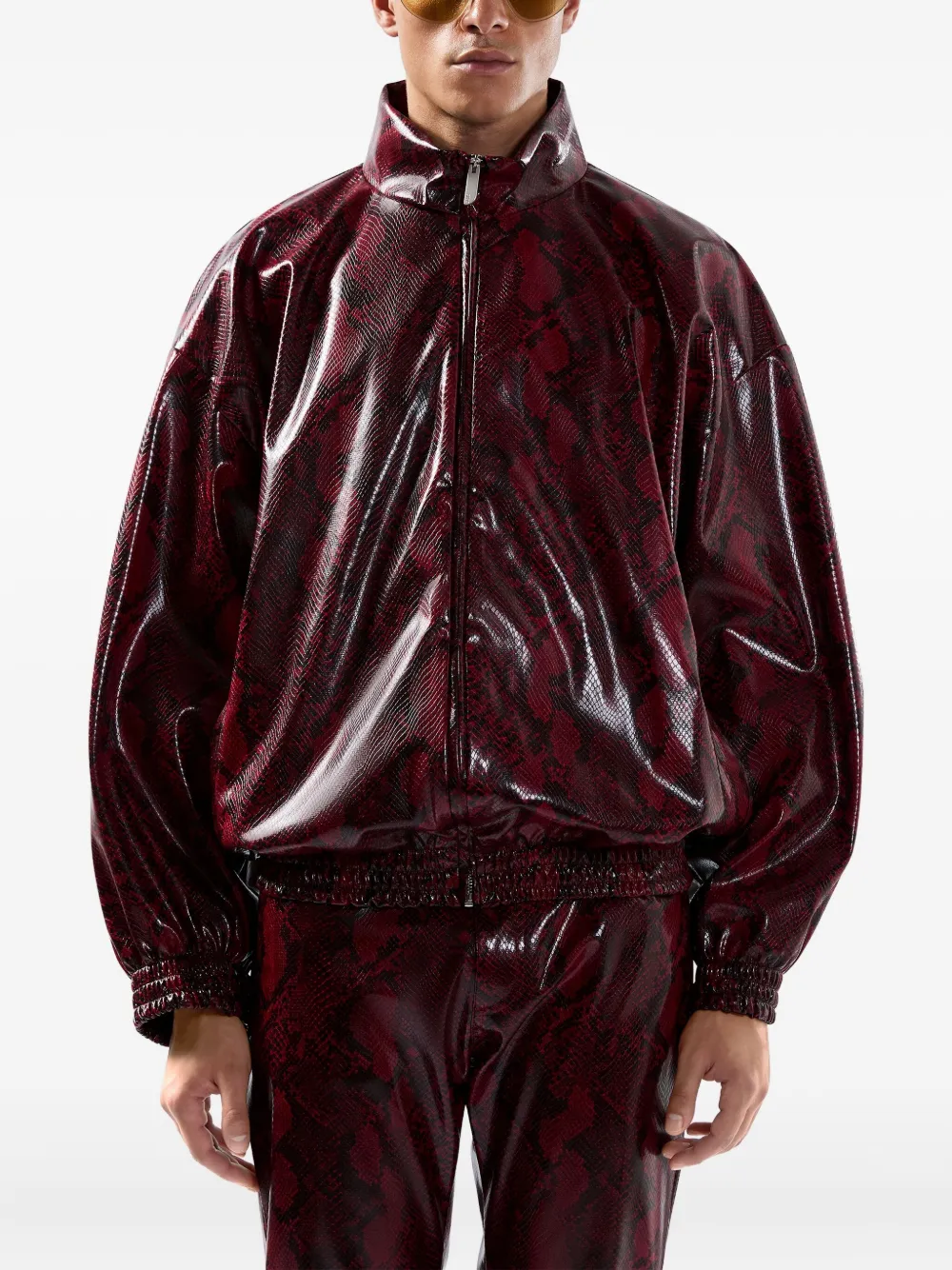 Gcds Zip Snakeskin Jacket In Red